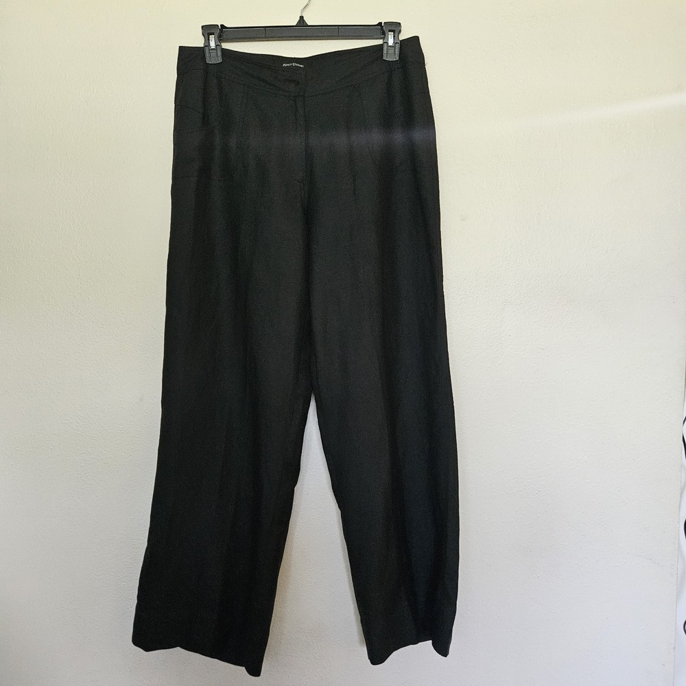 Ashley Stewart Women's 14W Black Linen Blend Wide Leg Trousers Career- AS IS